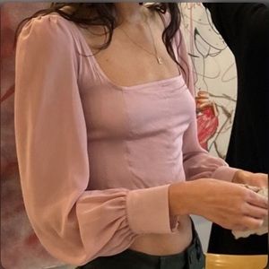 UO lena sheer sleeve blouse pink NWT